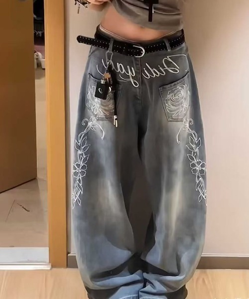 DIAVEL ジーンズ デニム デニムパンツ 「新色追加」フラワー刺繍ワイド