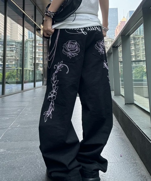 DIAVEL ジーンズ デニム デニムパンツ 「新色追加」フラワー刺繍ワイド