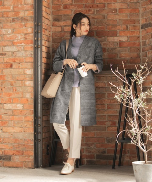 「GLOBAL WORK」 ノーカラーコート LARGE ベージュ レディース_画像2