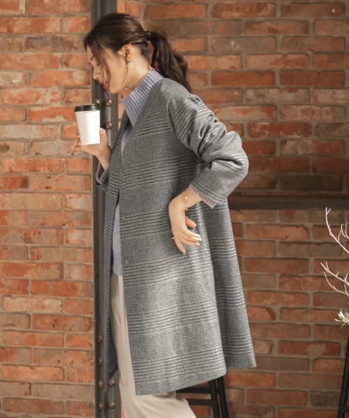 「GLOBAL WORK」 ノーカラーコート LARGE ベージュ レディース_画像8