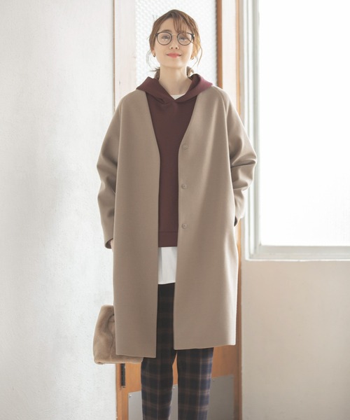「GLOBAL WORK」 ノーカラーコート LARGE ベージュ レディース_画像9