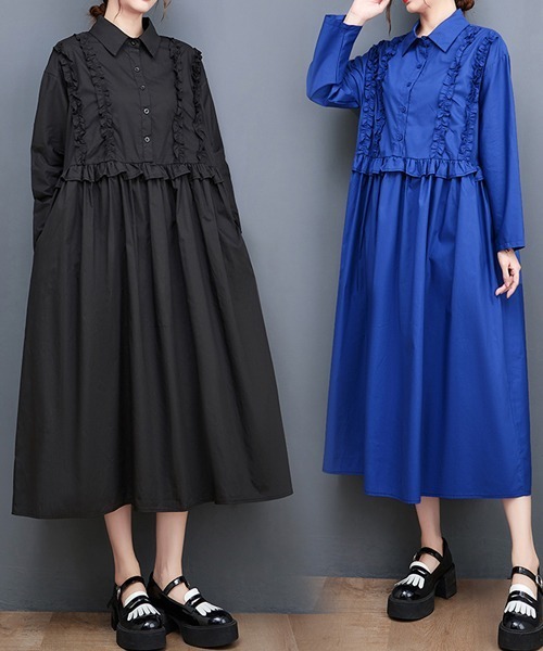 「Dream garden」 長袖ワンピース FREE ブルー レディース_画像4