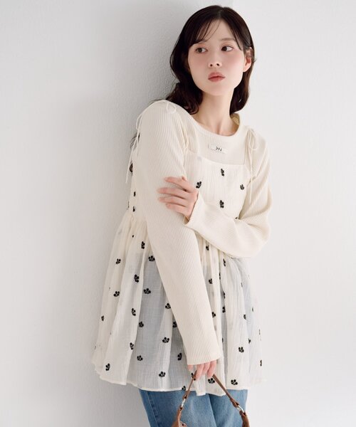 チュニック 「待望の再入荷！」フラワーステッチキャミチュニックの画像