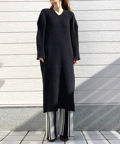 「Q」 ニットワンピース MEDIUM ブラック レディース_画像2