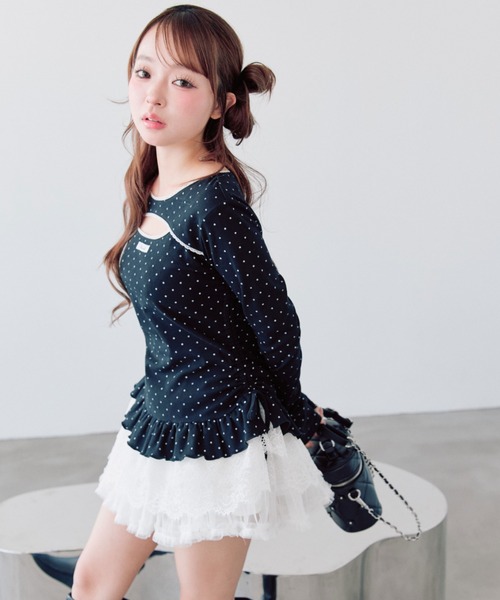 OLIVE des OLIVE（オリーブデオリーブ） tシャツ レースティアード