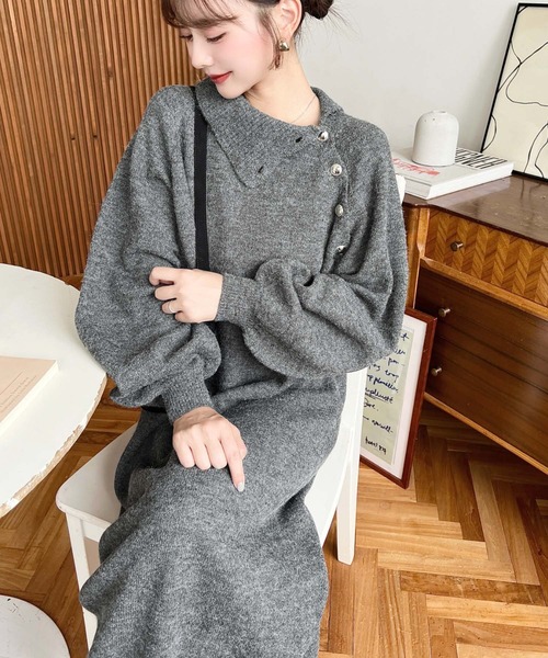 「moment+」 ニットワンピース M チャコールグレー レディース_画像5
