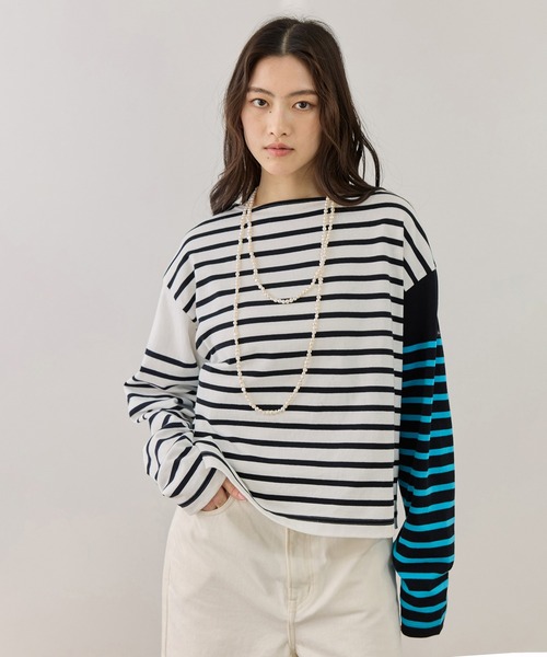 アダムエロペ G.F.G.S カットソー ボーダー ブラック ホワイト G.F.G.S. for ADAM ET ROPE'】別注ボートネックボーダー（Tシャツ
