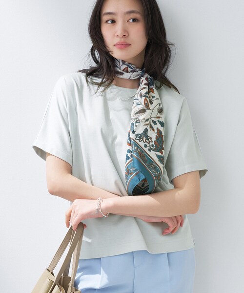 INDIVI ホワイト Tシャツ 38 洗える／汗ジミ防止】バイカラー＆アシメヘム Tシャツ（Tシャツ