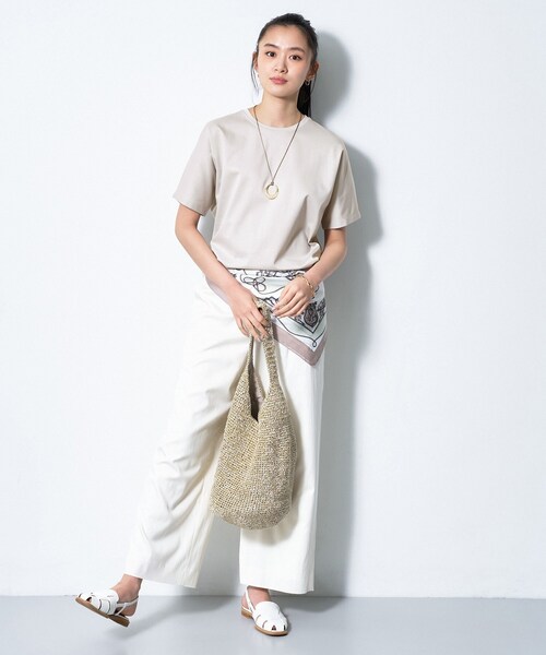 INDIVI ホワイト Tシャツ 38 INDIVI（インディヴィ） tシャツ 「汗ジミ防止／褒められTシャツ」上品