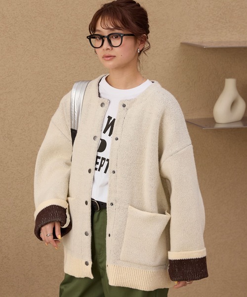 「THE CRAFT CREW PRODUCTS」 ニットカーディガン FREE ネイビー レディース_画像3