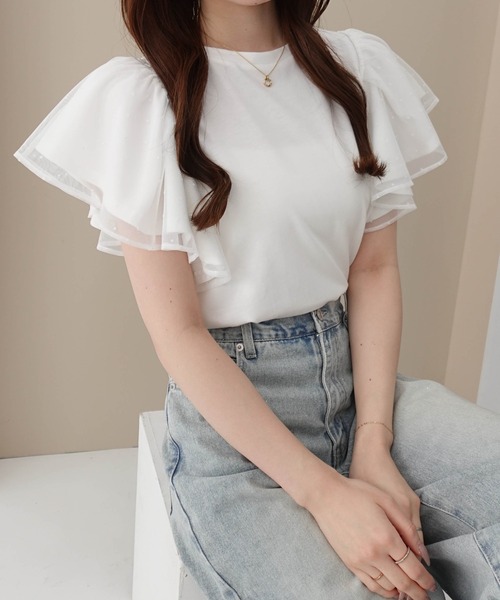 SOELA（ソエラ） tシャツ 半袖 「INGNI SOELA」ドットチュールフリルT