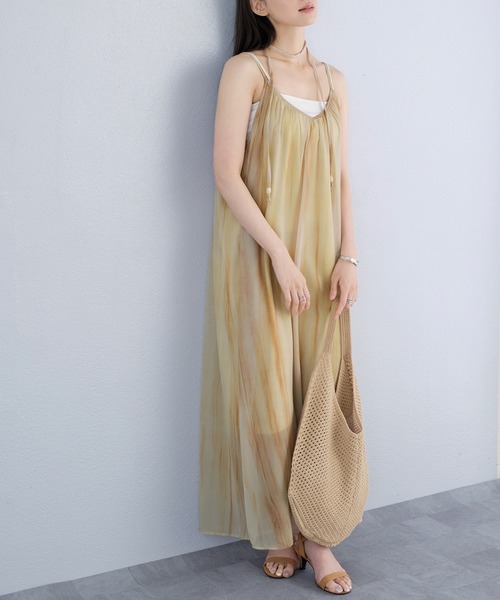 murea ワンピース ニュアンス柄Vネックシアーキャミワンピース