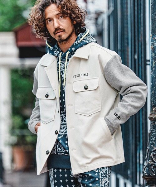 シャツ ms6560- Scuba×Woven Combo Shirt Jacket シャツジャケット(F26A070) メンズの画像