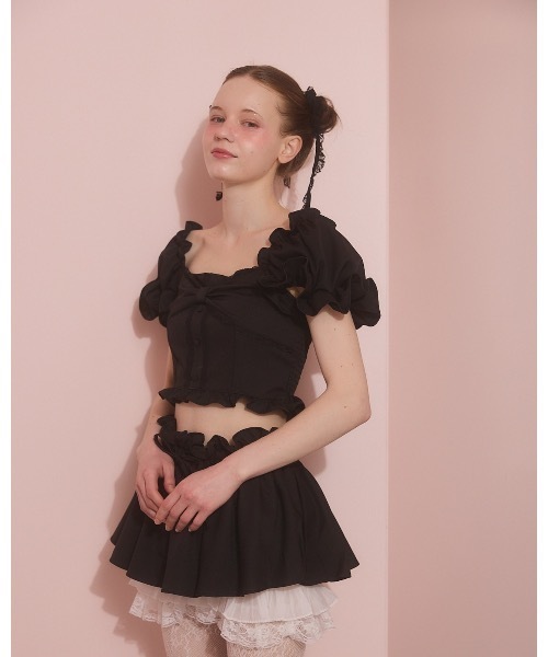 lilLilly（リルリリー） tシャツ 半袖 パフスリーブリボントップス