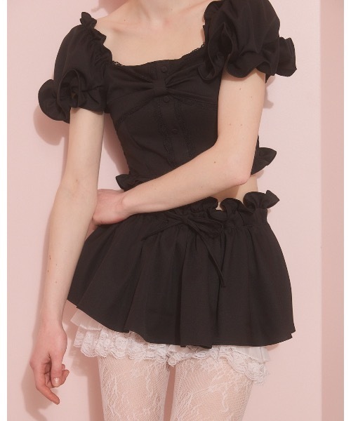 lilLilly（リルリリー） tシャツ 半袖 パフスリーブリボントップス