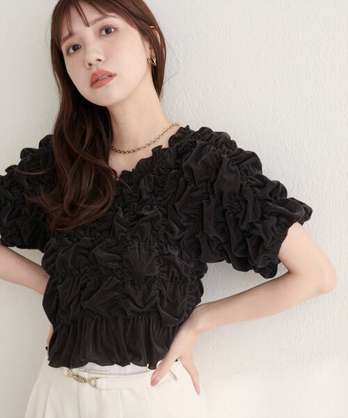 natural couture tシャツ 半袖 シアーベロアシャーリングTOPS 