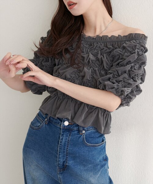 natural couture tシャツ 半袖 シアーベロアシャーリングTOPS 