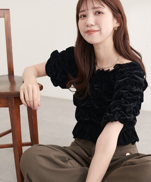 natural couture tシャツ 半袖 シアーベロアシャーリングTOPS