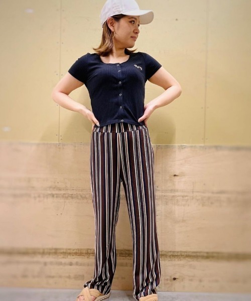 ROXY パンツ PEACEFUL PANTS/ロキシーストライプフレアパンツ