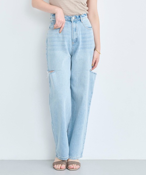 カットアウトデニムパンツ Sサイズ 7color ／ 3size 】カットアウトサイドスリットロングデニム