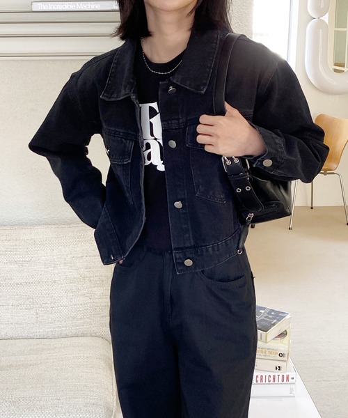 レディース　ジャケット &ジーンズ 後染ペンキ　ブラックデニム M サイズほど 70649-0259 先染めブラック デニムジャケット J02 80s ヴィンテージ