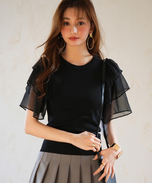 SAISON DE PAPILLON ニット セーター シフォンスリーブ×ニットの