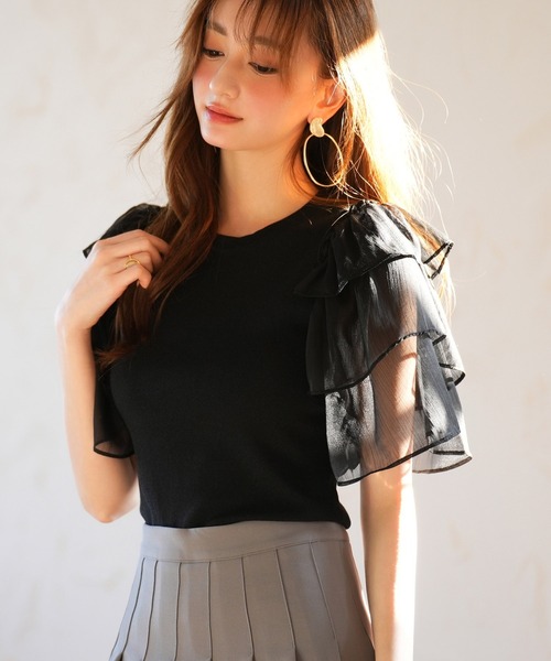 SAISON DE PAPILLON ニット セーター シフォンスリーブ×ニットの
