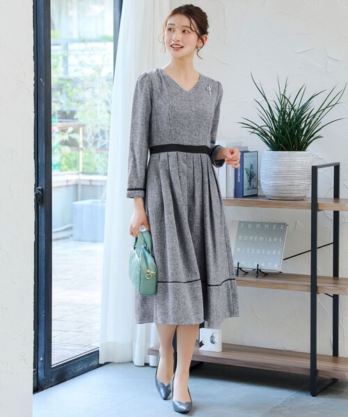 Tiaclasse ワンピース 配色パイピングフレアワンピース : ZOZOTOWN