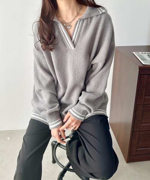 ニット セーター Washable/victria襟付プルオーバー レディース 襟付ニットプルオーバー | レディースファッション通販 - DHOLIC