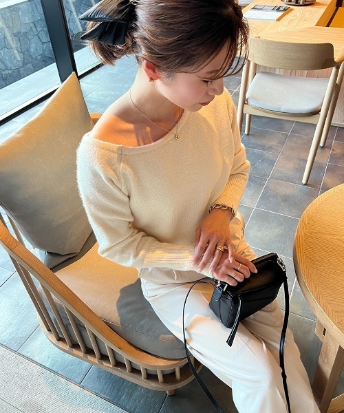 ニット セーター アシンメトリーカシミア混ニット「Ran select」  ニット カシミア 綺麗目 シンプル オフィスカジュアル アイボリー グレー