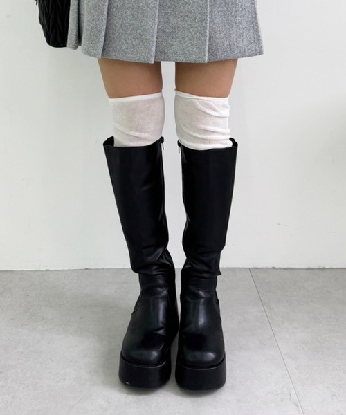 【マイナス3キロ見え】サイドゴアボリュームソールロングブーツ セール】【マイナス3キロ見え】サイドゴアボリュームソール