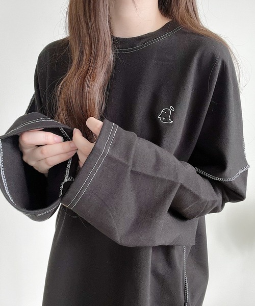 45R ガディステッチ Tシャツ ブラウス 刺繍 レディース 美品 tシャツ オバケ刺繍ステッチロングTシャツ レディース : ZOZOTOWN