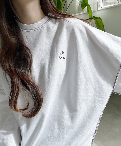45R ガディステッチ Tシャツ ブラウス 刺繍 レディース 美品 30％off】STステッチ刺繍シャツ(ホワイト×ブラウン) - seventen