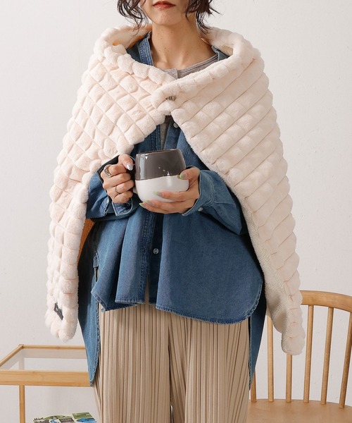 emesuelee ブランケット 4way ブロックファー 裏ボアブランケット