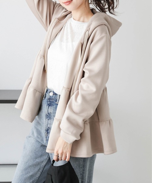 【新品】ラジュール ティアードジップパーカー パーカー ティアード ベージュ Lajour｜日本製 ティアードジップパーカー | Rakuten Fashion