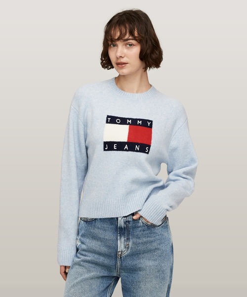 ニット セーター フラッグクルーネックセーター レディース TOMMY JEANS ニット セーター メランジフラッグセーター