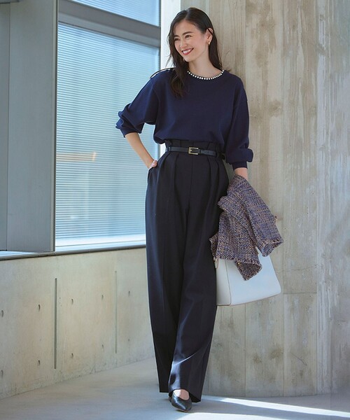 ニット セーター 「洗える」ネックビジュー ニット レディース UNFILO ニット セーター 「洗える」ネックビジュー レディース