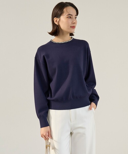 ニット セーター 「洗える」ネックビジュー ニット レディース UNFILO ニット セーター 「洗える」ネックビジュー レディース