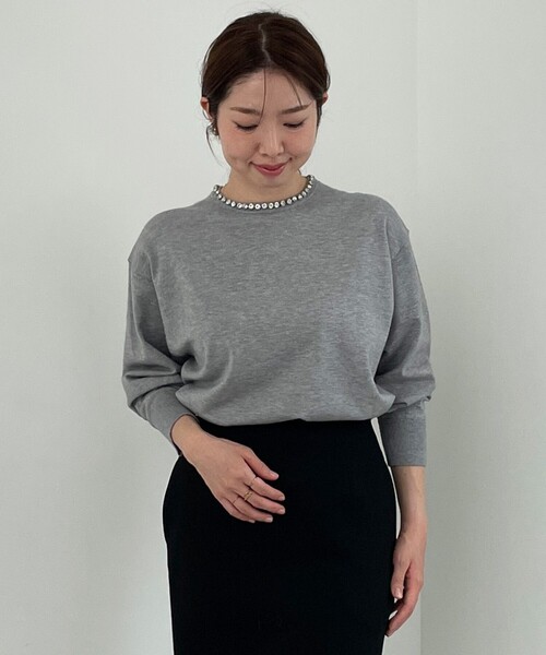 ニット セーター 「洗える」ネックビジュー ニット レディース UNFILO ニット セーター 「洗える」ネックビジュー レディース
