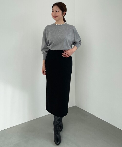 UNFILO ニット セーター 「洗える」ネックビジュー レディース