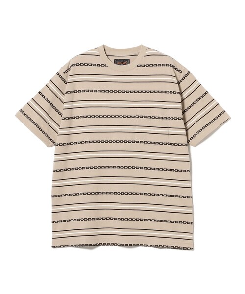 BEAMS+ tシャツ ジャカード ストライプ ポケット Tシャツ メンズ
