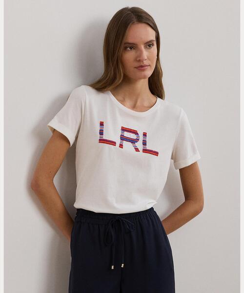 LAUREN RALPH tシャツ ビーデッドロゴ コットン ジャージー T