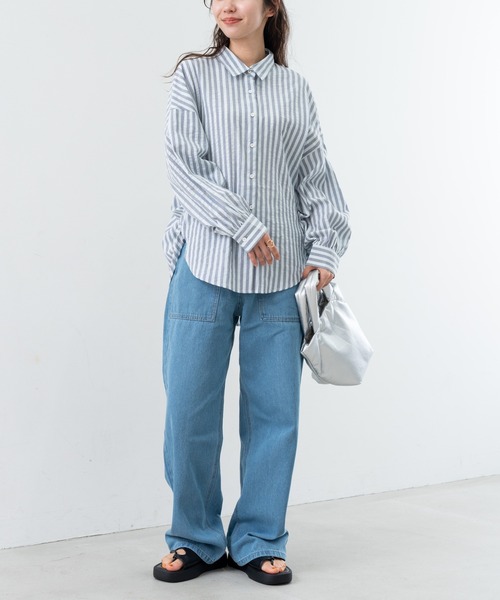 ブラウス シャツ 「refinedworks」 ストライプ が 好印象な タック