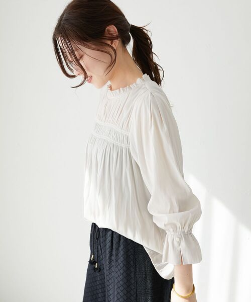 le.coeur blanc ブラウス シャツ パウダーサテンフロント