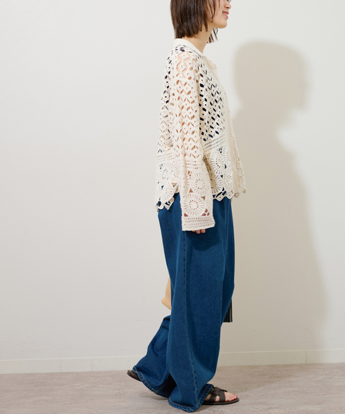 ニット セーター クロシェレースニットシャツ レディース STYLEMIXER ニット セーター クロシェレースニットシャツ