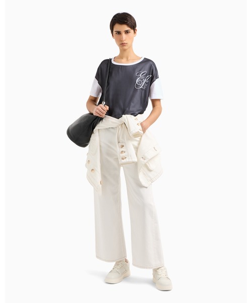 tシャツ 「エンポリオ アルマーニ」Tシャツ ジャージー EAロゴ シフォンインサーション レディース EMPORIO ARMANI tシャツ 「エンポリオ アルマーニ」Tシャツ