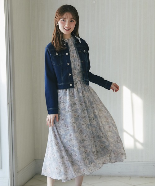 新品　【tocco closet】　フラワーレース付きデニムジャケット　ブルー tocco closet デニムジャケット gジャン フラワーレース付き