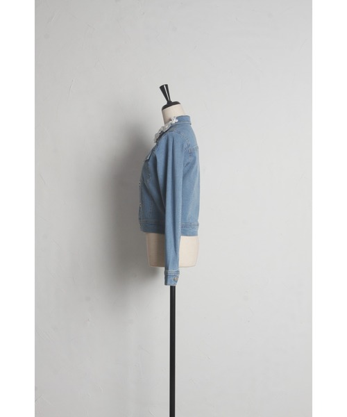 レース付きデニムジャケット ライトブルー tocco closet デニムジャケット gジャン フラワーレース付き