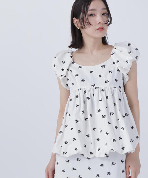 ナチュラルビューティーベーシック　エンブロイダリーシリーズ ブラウス NATURAL BEAUTY BASIC ブラウス シャツ 「BLANC」エンブロイ
