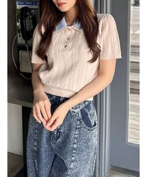 ニット セーター ダブルカラーケーブルレイヤードリブニット レディース dazzlin ニット セーター ダブルカラーケーブルレイヤード